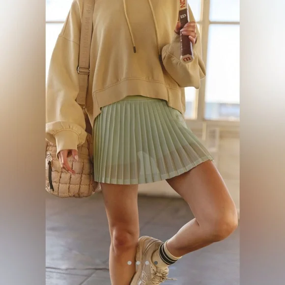 Free People Movement Rally Ruffle Mini Skirt in Green Blue Pistachio - Picture 3 of 11